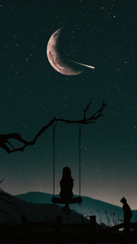 Black and orange astrology sun and moon illustration phone wallpaper