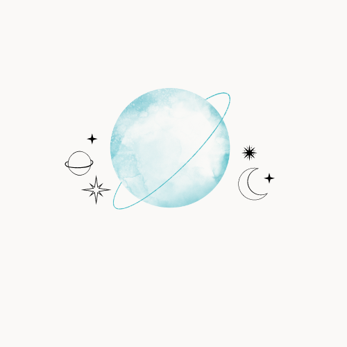Watercolor magic logo with blue planet stars moon